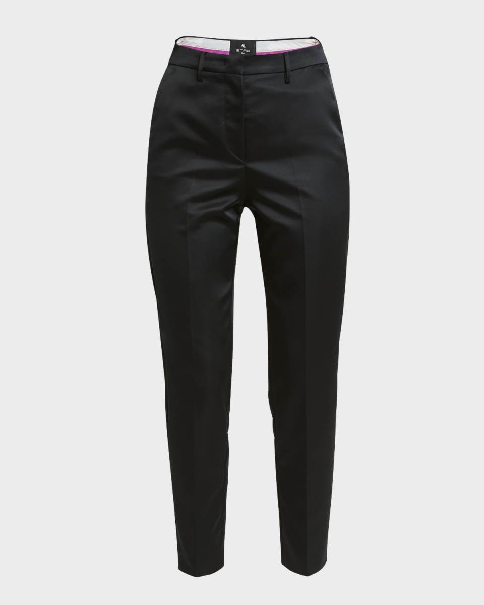 High-Rise Slim-Leg Ankle Shiny Evening Trousers