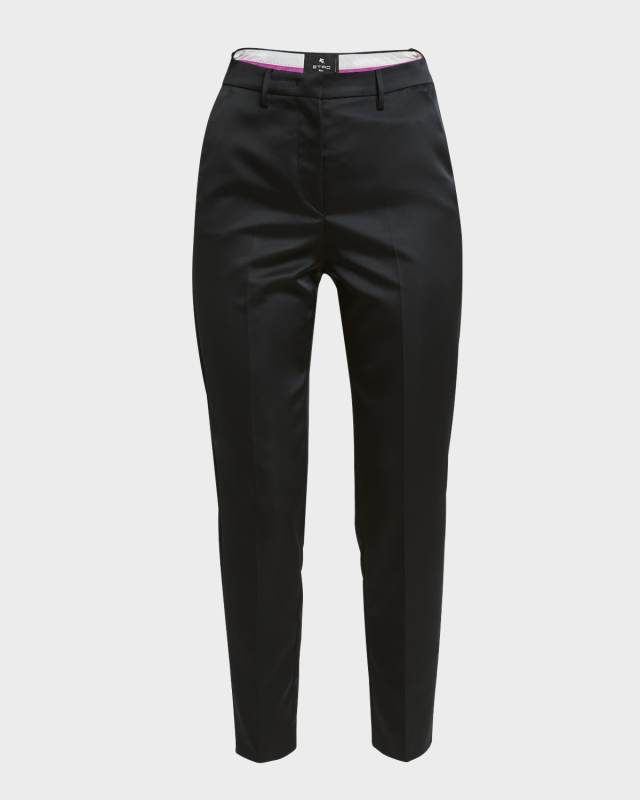 High-Rise Slim-Leg Ankle Shiny Evening Trousers
