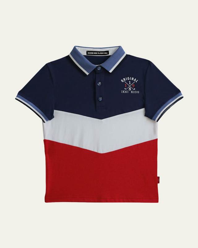 Boy's Embroidered Logo Colorblock Polo Shirt, Size 4-12