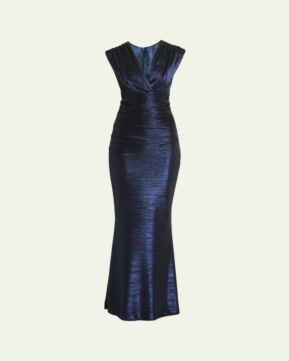 Pleated Metal Satin Mermaid Evening Dress