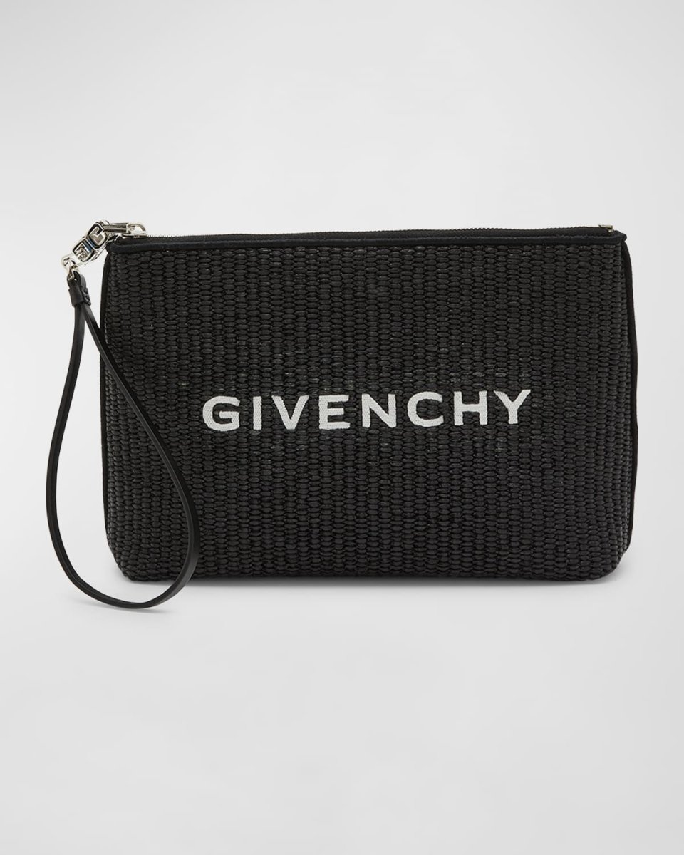 Travel Zip Top Pouch in Raffia with Wristlet