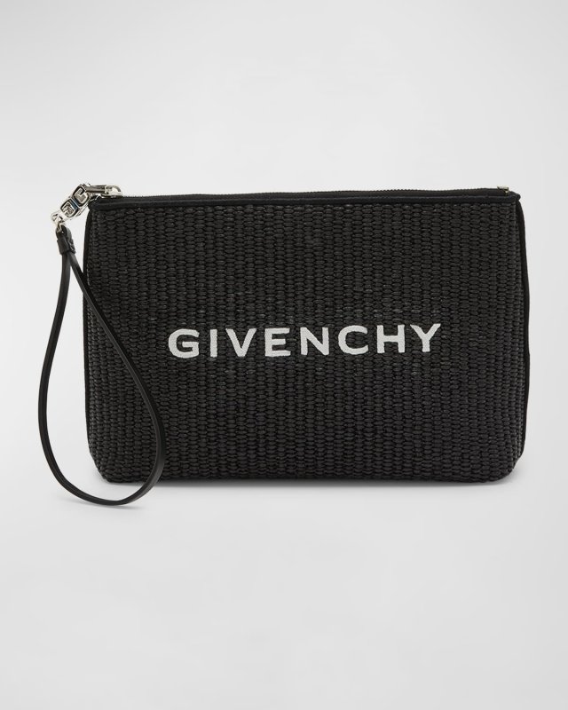 Travel Zip Top Pouch in Raffia with Wristlet
