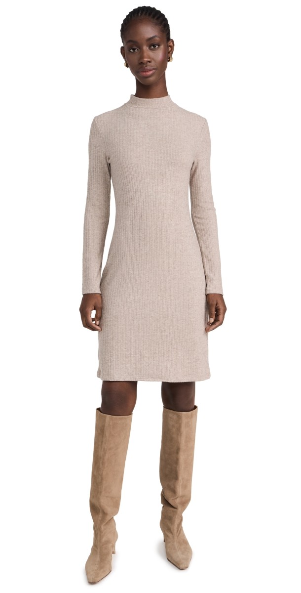 Vince Rib Long Sleeve Short Dress H Hazel Cream