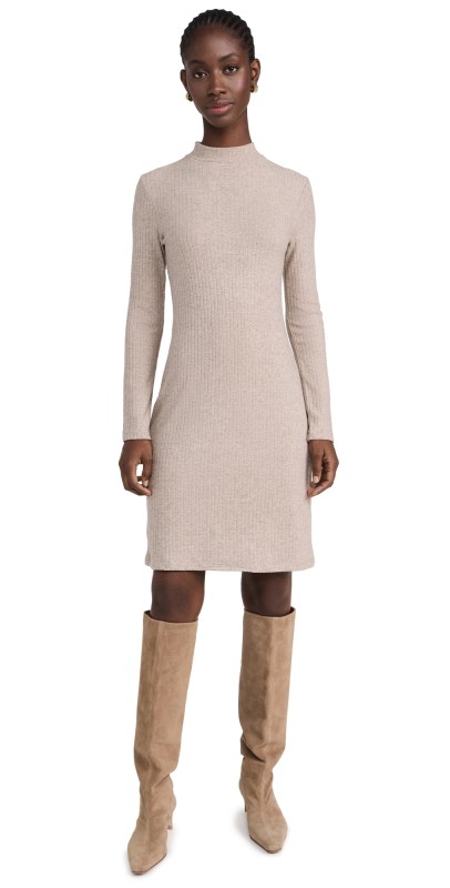 Vince Rib Long Sleeve Short Dress H Hazel Cream
