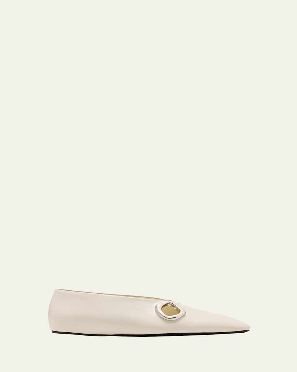 Leather Metal-Cutout Ballerina Flats