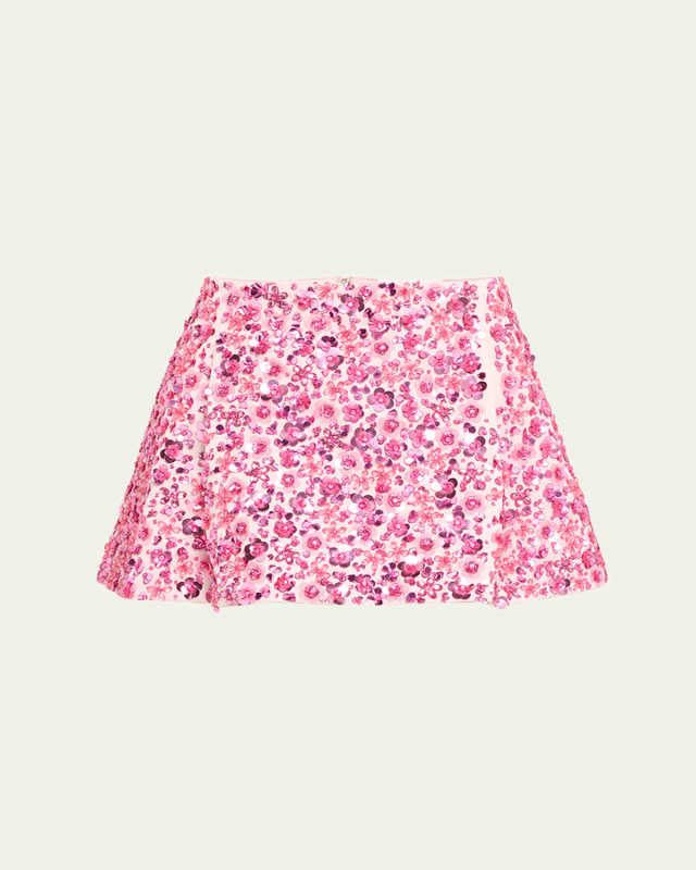 Floral Sequined Mini Skirt