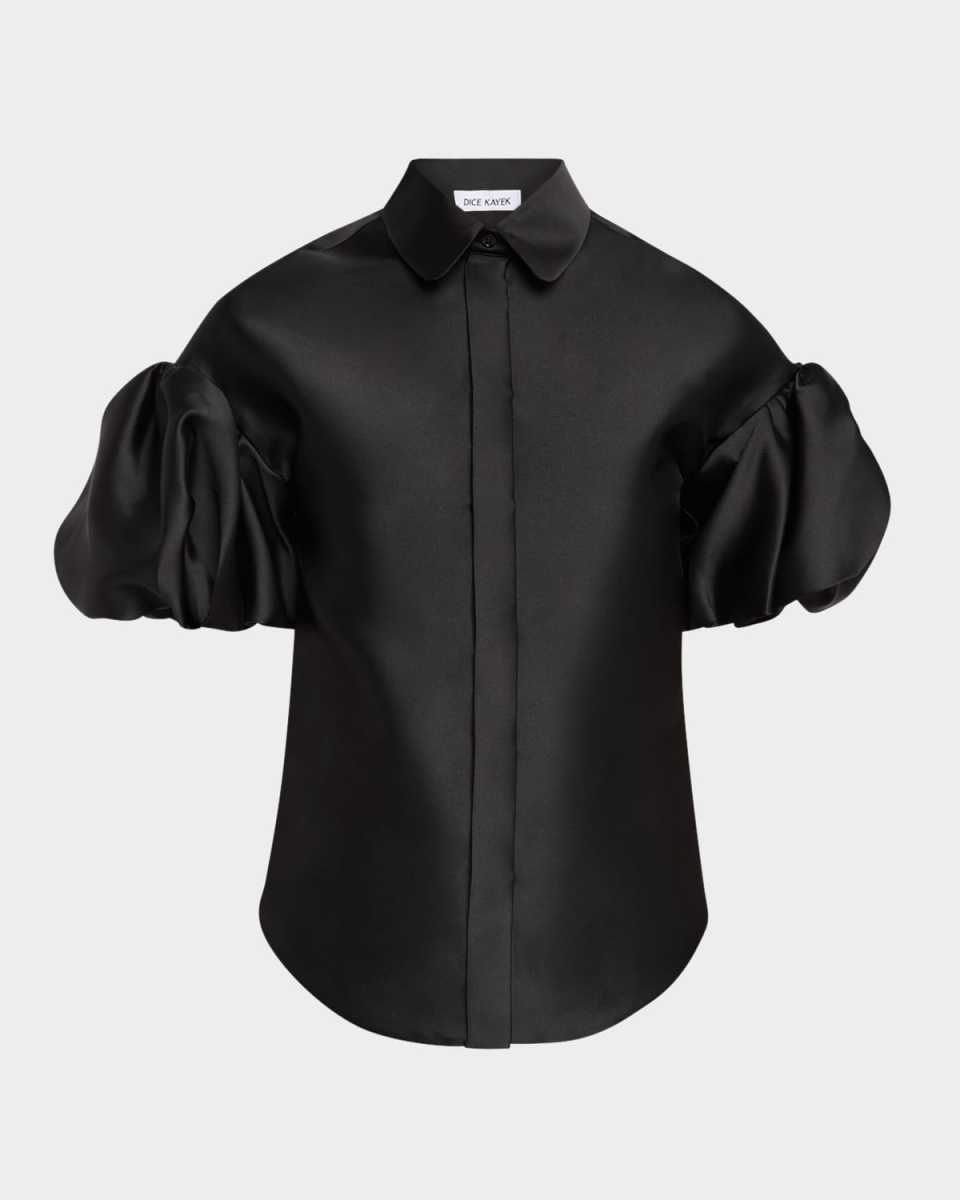 Satin Puff-Sleeve Shirt