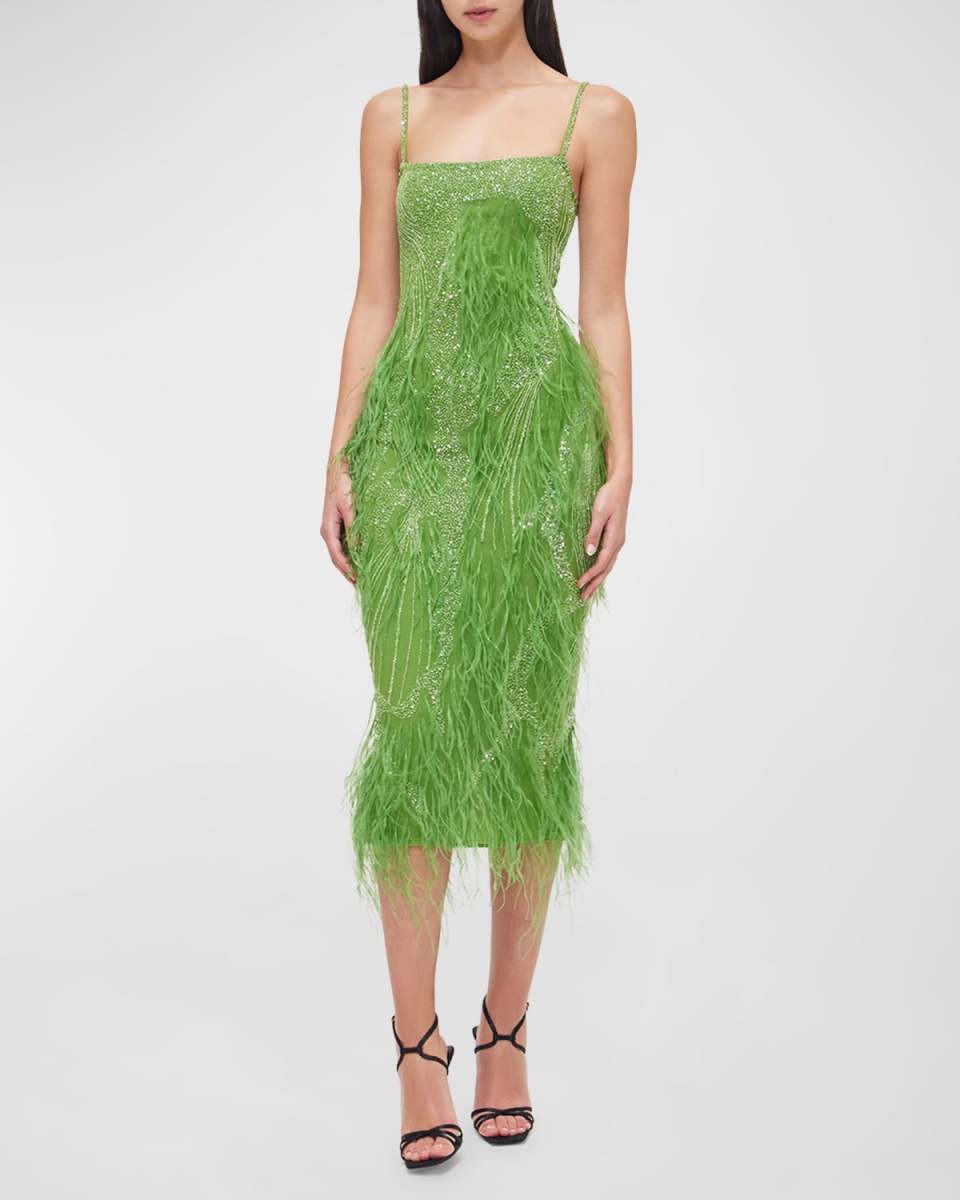 Beaded Feathered Midi Dress