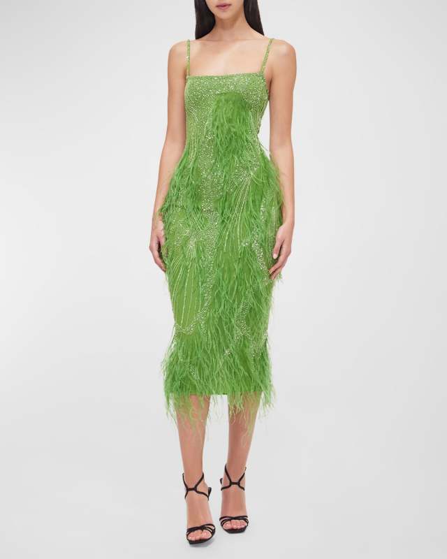 Beaded Feathered Midi Dress