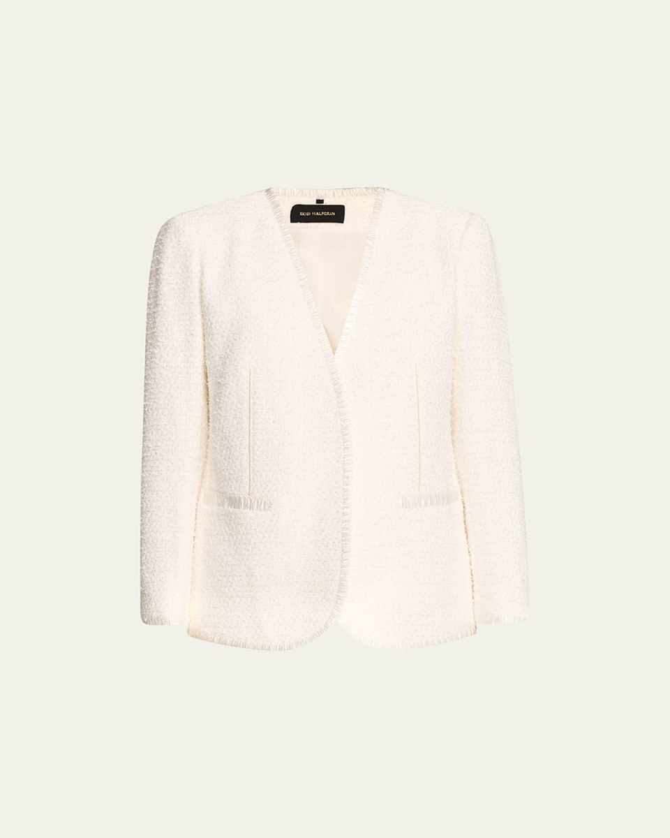 Evangeline V-Neck Snap-Front Tweed Jacket