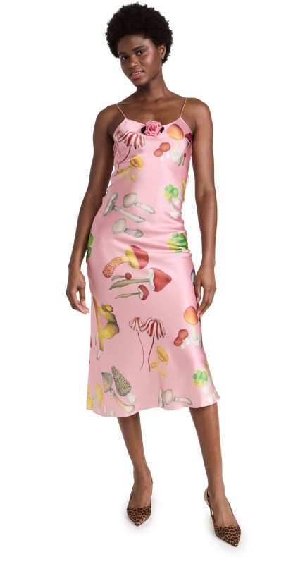 Rodarte Mushroom Silk Midi Bias Slip Dress Pink