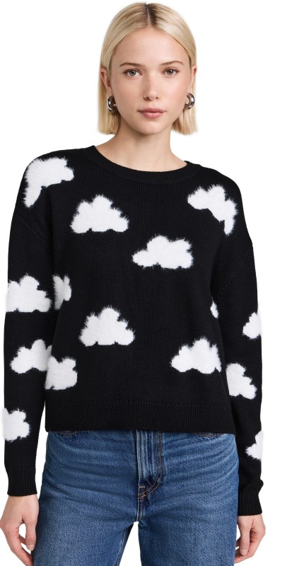 alice + olivia Gleeson Fuzzy Cloud Pullover Black/Soft White