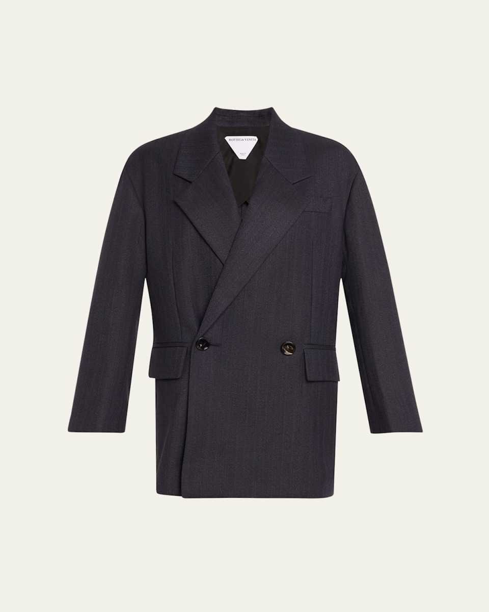 Subtle Stripe Double-Breasted Wool Jacket