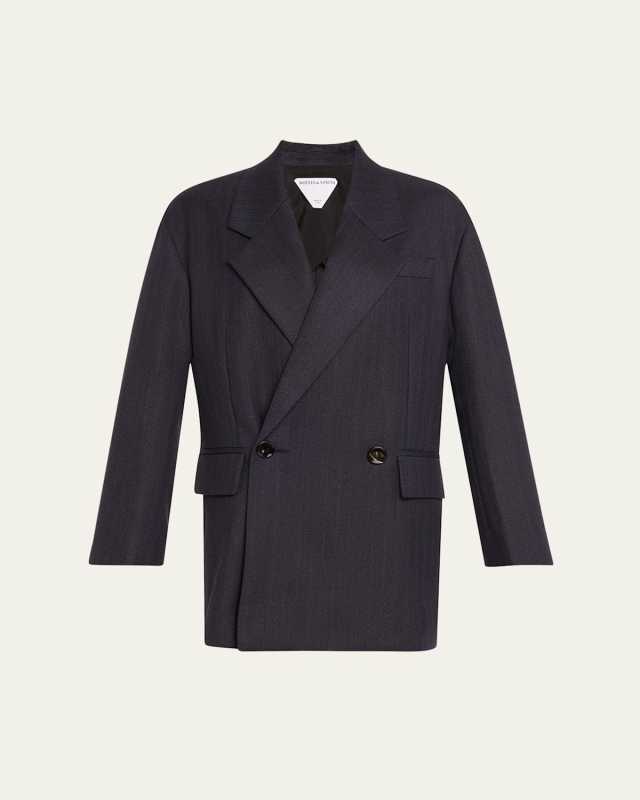 Subtle Stripe Double-Breasted Wool Jacket