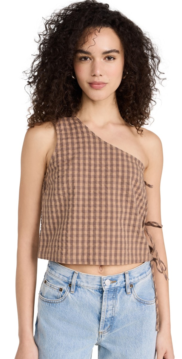 Still Here Amelia Top in Pecan Gingham Pecan Gingham