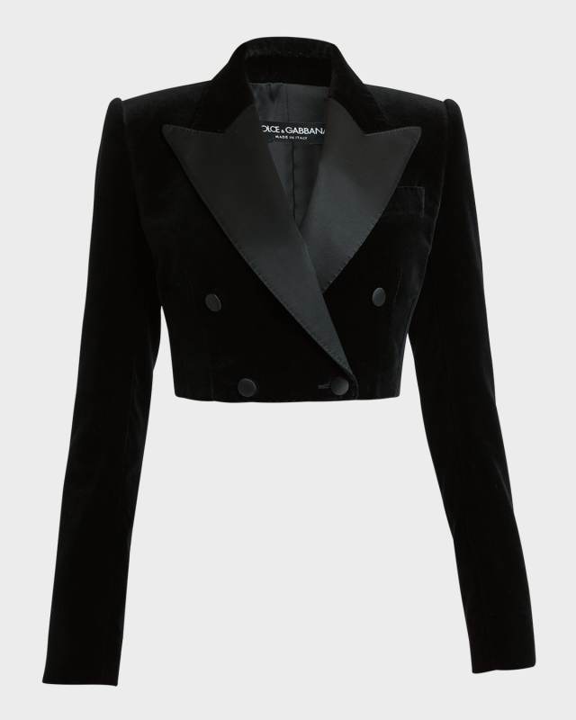 Velvet Double-Breasted Crop Jacket