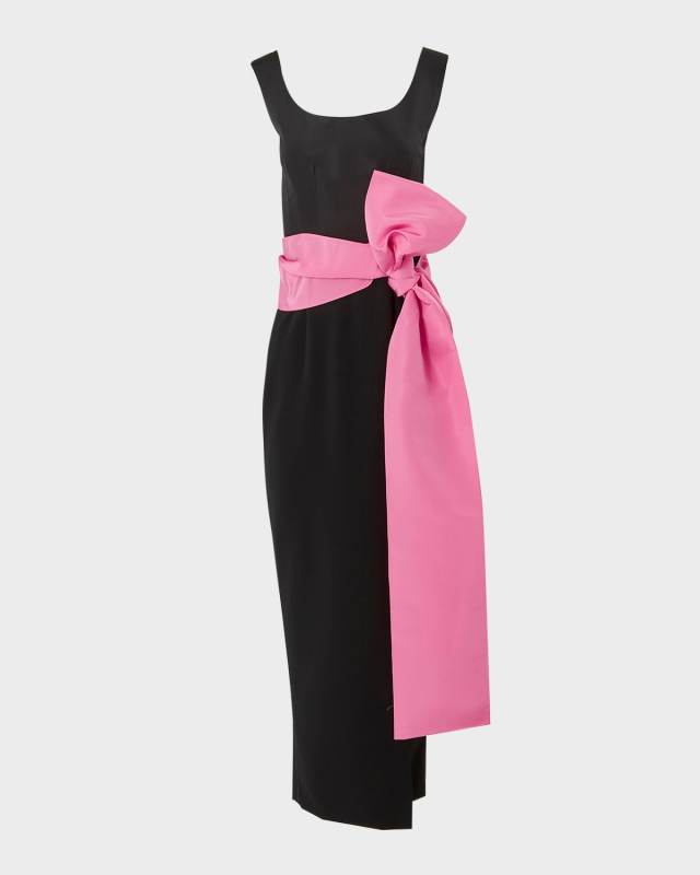 Sleeveless Bow-Sash Slit-Hem Midi Dress