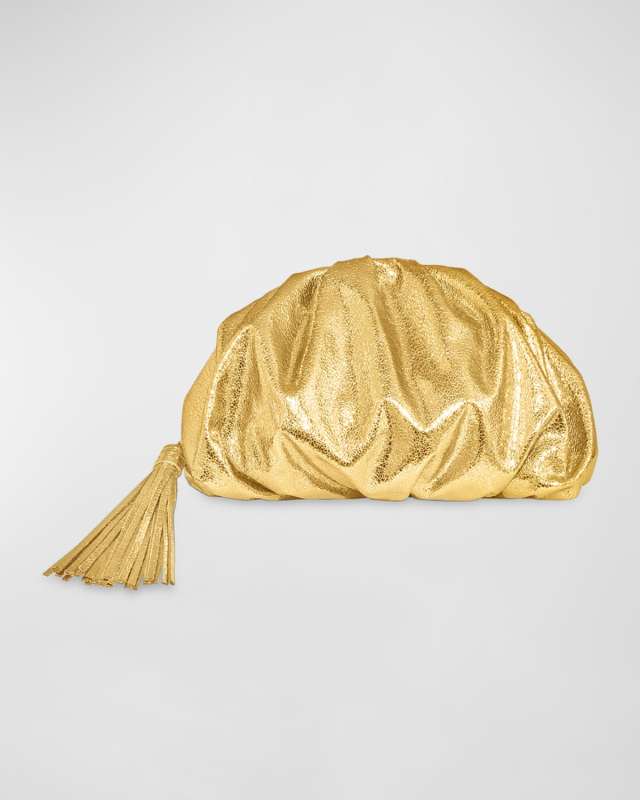 Ruched Metallic Zip Clutch Bag