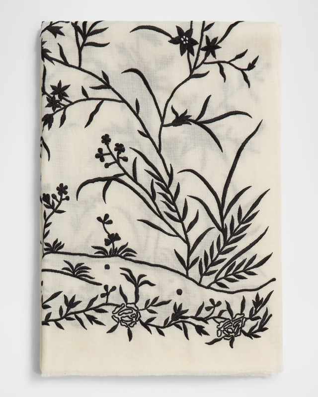 Floral Embroidered Merino Wool Scarf