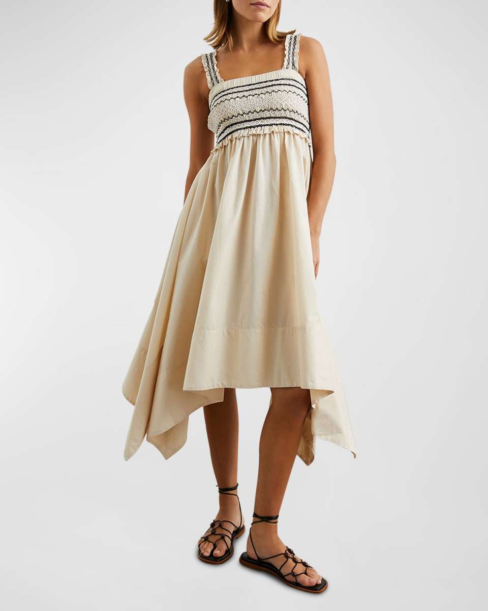 Kirsten Smocked Handkerchief Midi Dress