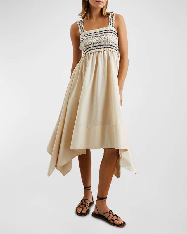 Kirsten Smocked Handkerchief Midi Dress