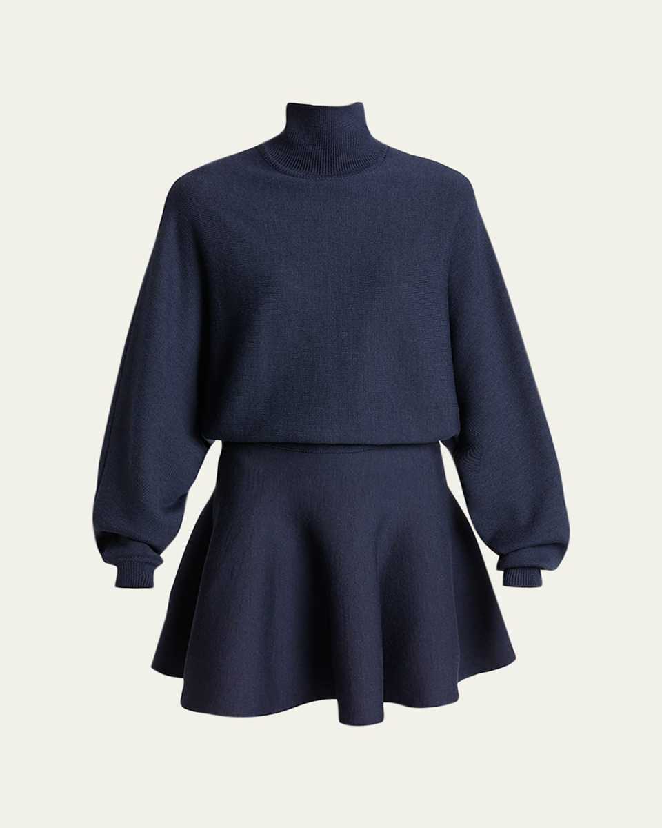 High-Neck Bat-Sleeve Flared Mini Dress