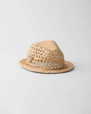 PRADA triangle-logo straw fedora hat