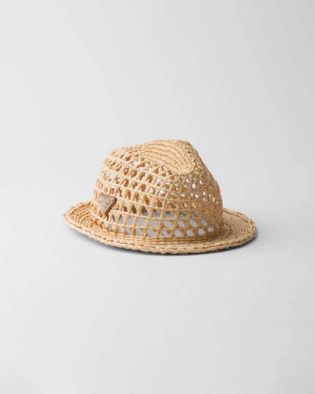 PRADA triangle-logo straw fedora hat