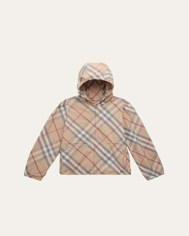 Girl's Tilly Check-Print Windbreaker, Size 3-14