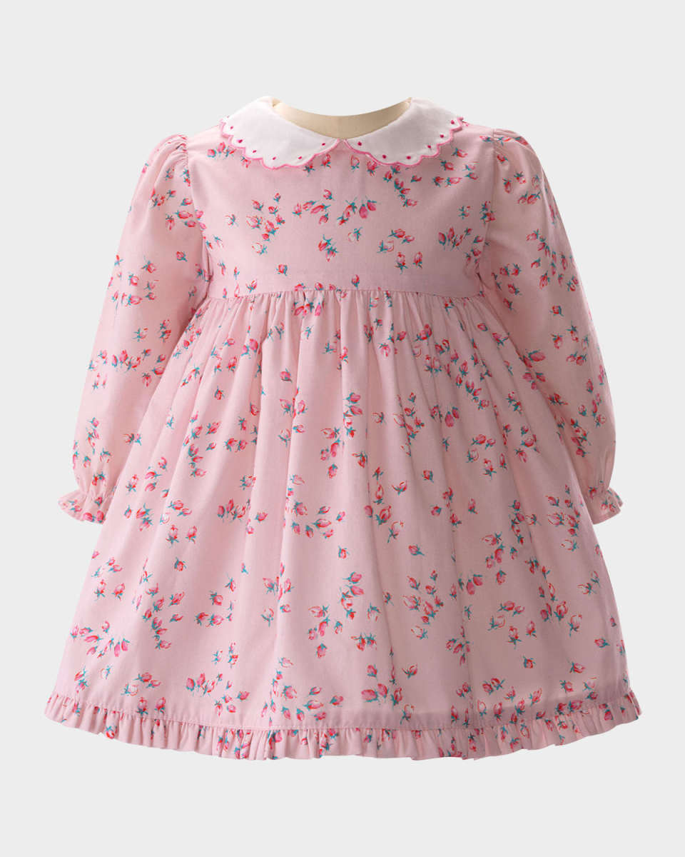 Girl's Rosebud-Print Collared Dress, Size 6M-24M