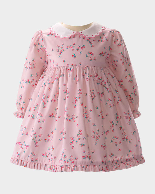 Girl's Rosebud-Print Collared Dress, Size 6M-24M