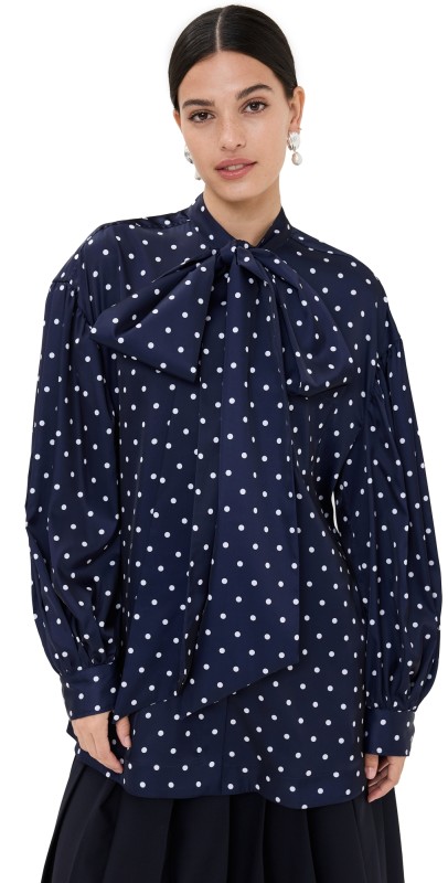 Simone Rocha Neck Bow Puff Sleeve Shirt Navy