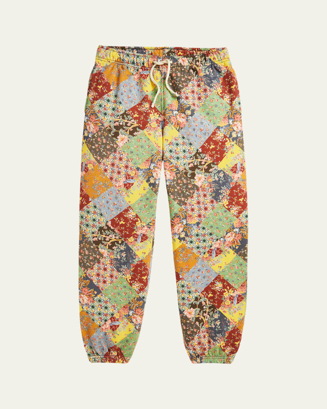Girls Multicolor Patchwork-Print Fleece Pants, Size S-X