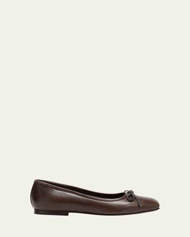 Leather Monili Bow Ballerina Flats