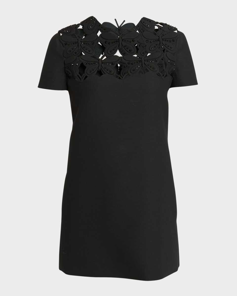 Wool Mini Dress with Butterfly Cutout Details