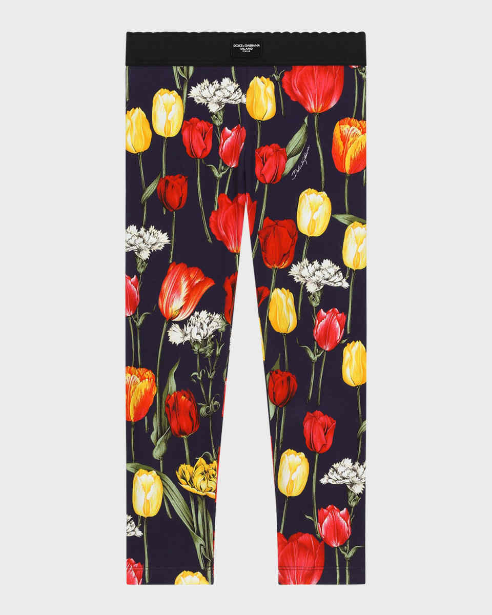 Girl's Tulip-Print Leggings, Size 8-14