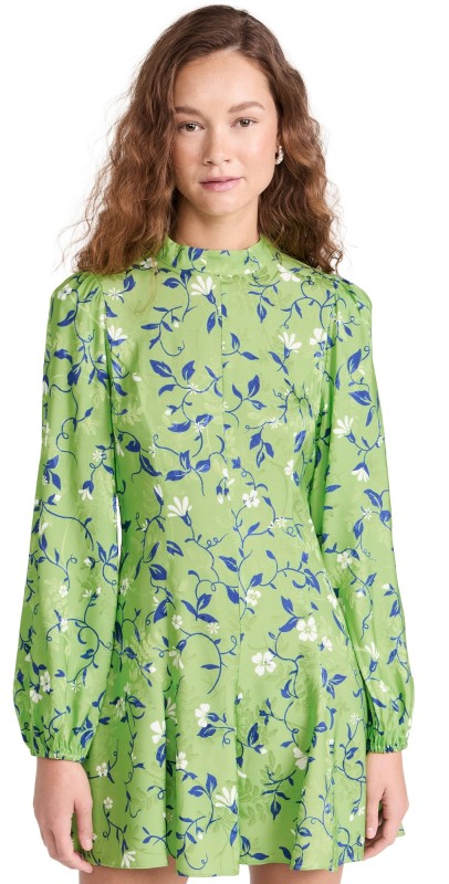 KITRI Doretta Green Vine Print Mini Dress Green Vine Print