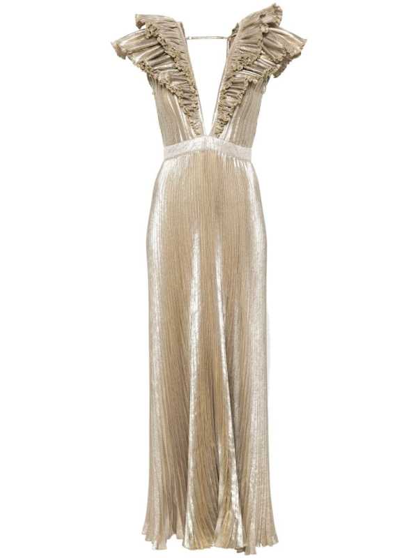 Tuileriés plissé metallic maxi dress