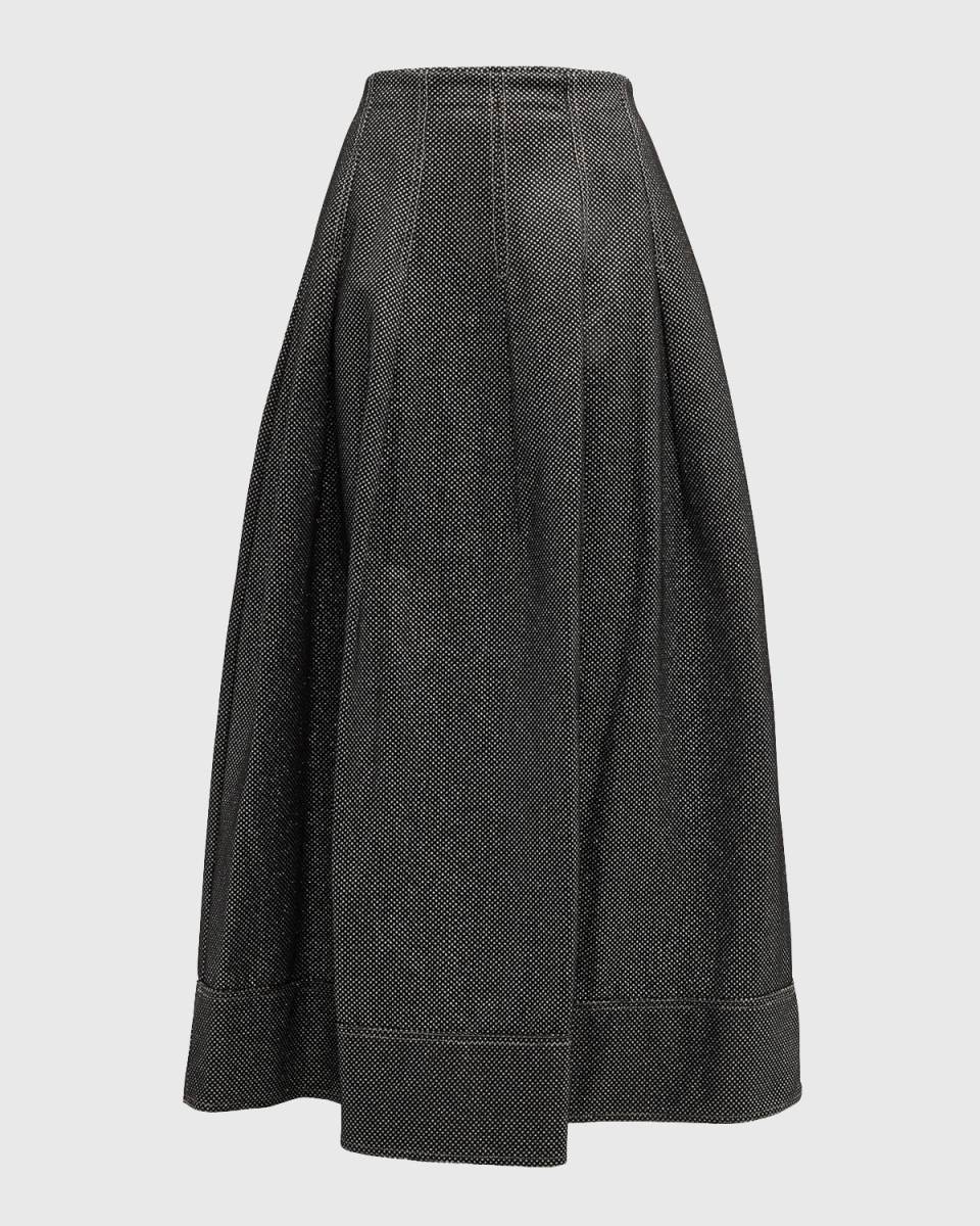 Raja Pleated Metallic A-Line Maxi Skirt