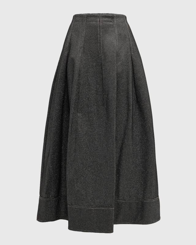 Raja Pleated Metallic A-Line Maxi Skirt