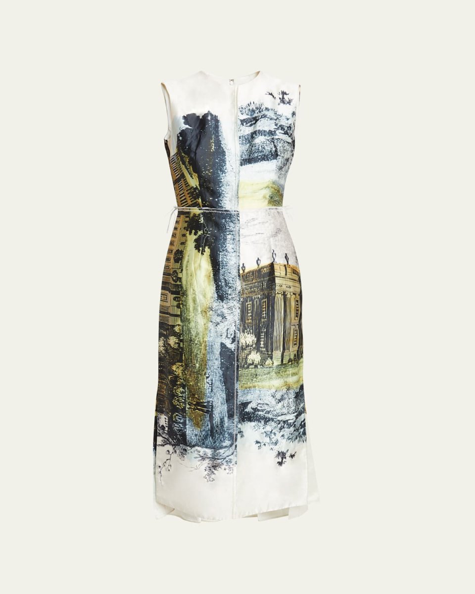 Printed Pleated Back Midi Dress