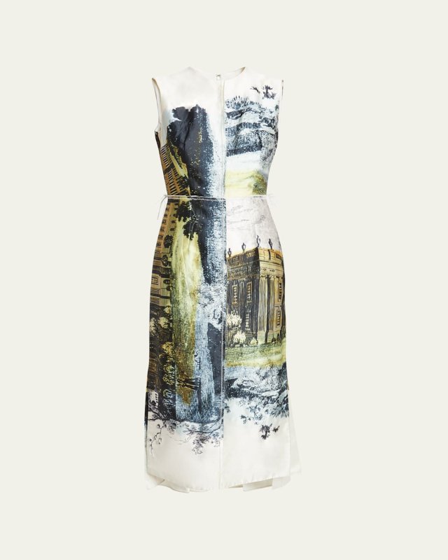 Printed Pleated Back Midi Dress