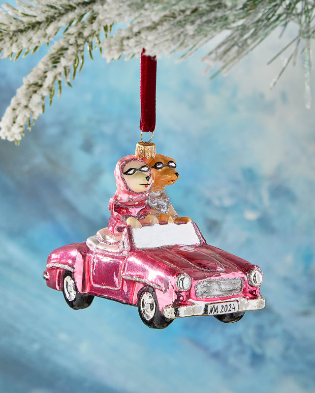 Dogs in Pink Cabrio Christmas Ornament