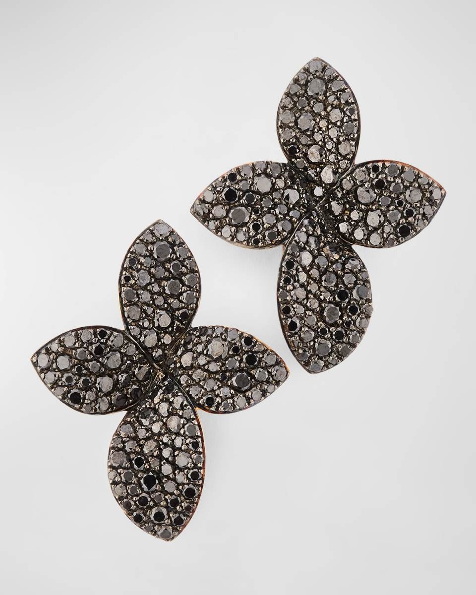 Giardini Segreti 18K Red Gold Black Diamond Flower Earrings