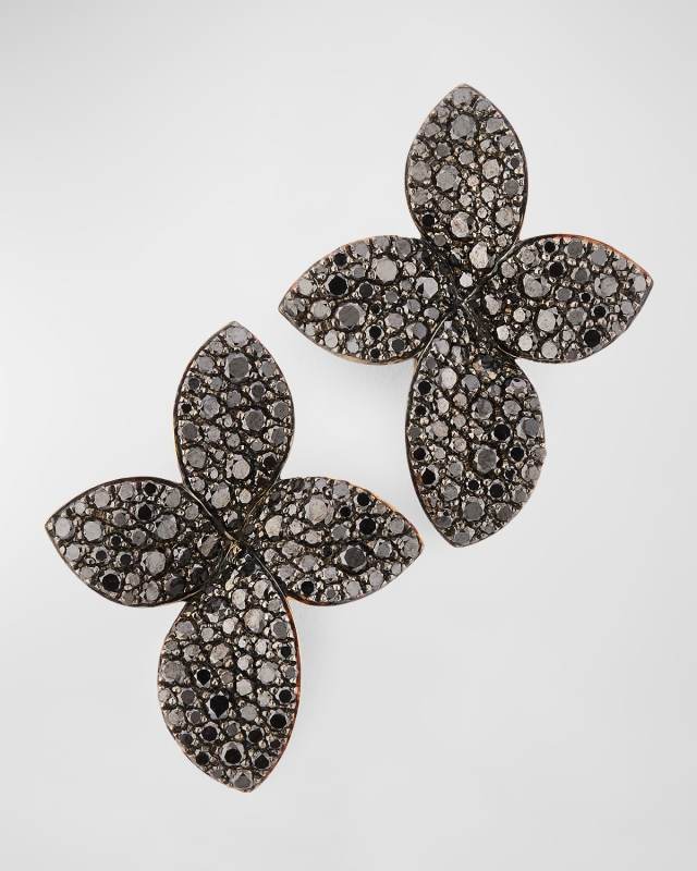 Giardini Segreti 18K Red Gold Black Diamond Flower Earrings