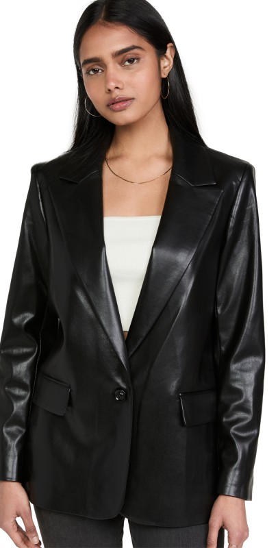 alice + olivia Denny Vegan Leather Blazer Black