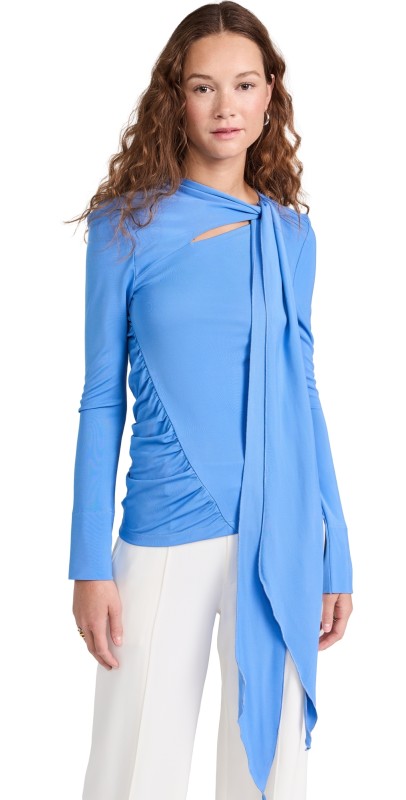 Victoria Beckham Tie Detail Top Oxford Blue