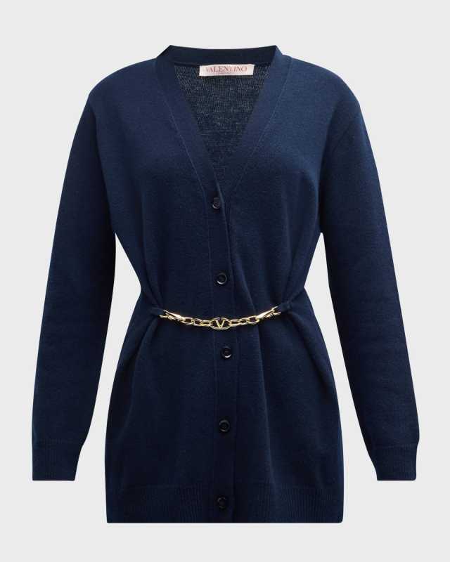 V-Logo Chain Wool Cardigan