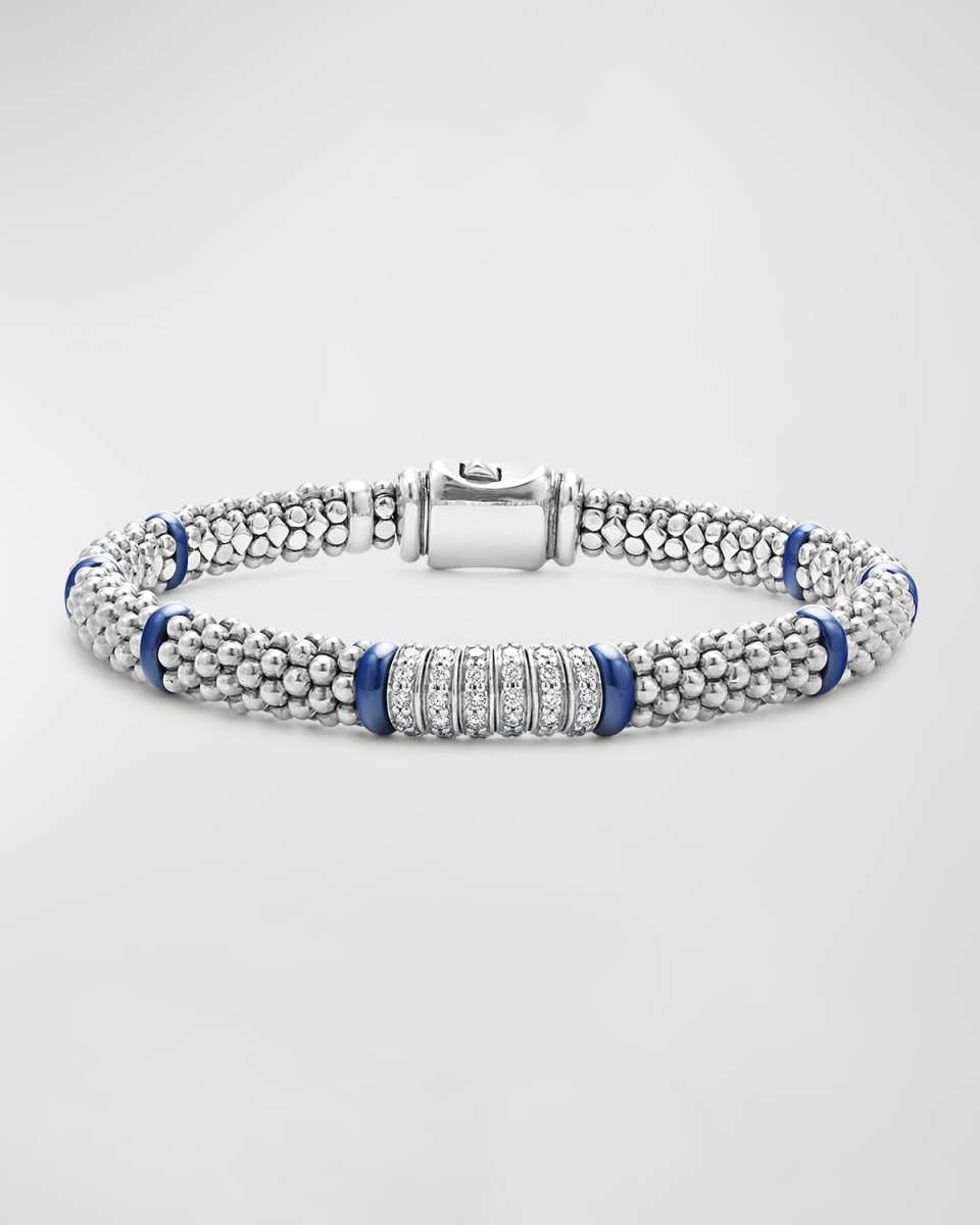 Sterling Silver Six Station Diamond Caviar Bracelet