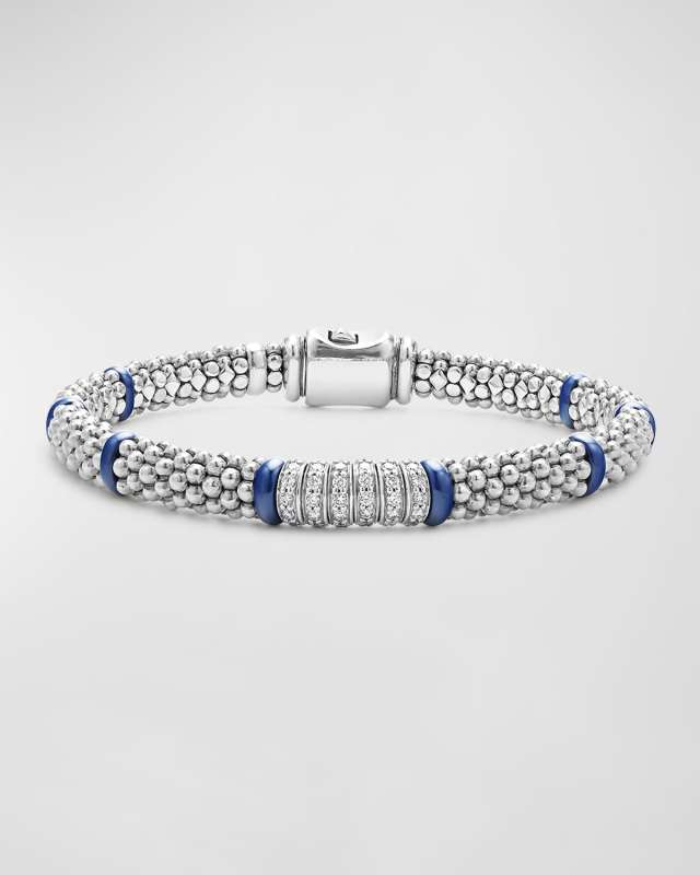 Sterling Silver Six Station Diamond Caviar Bracelet